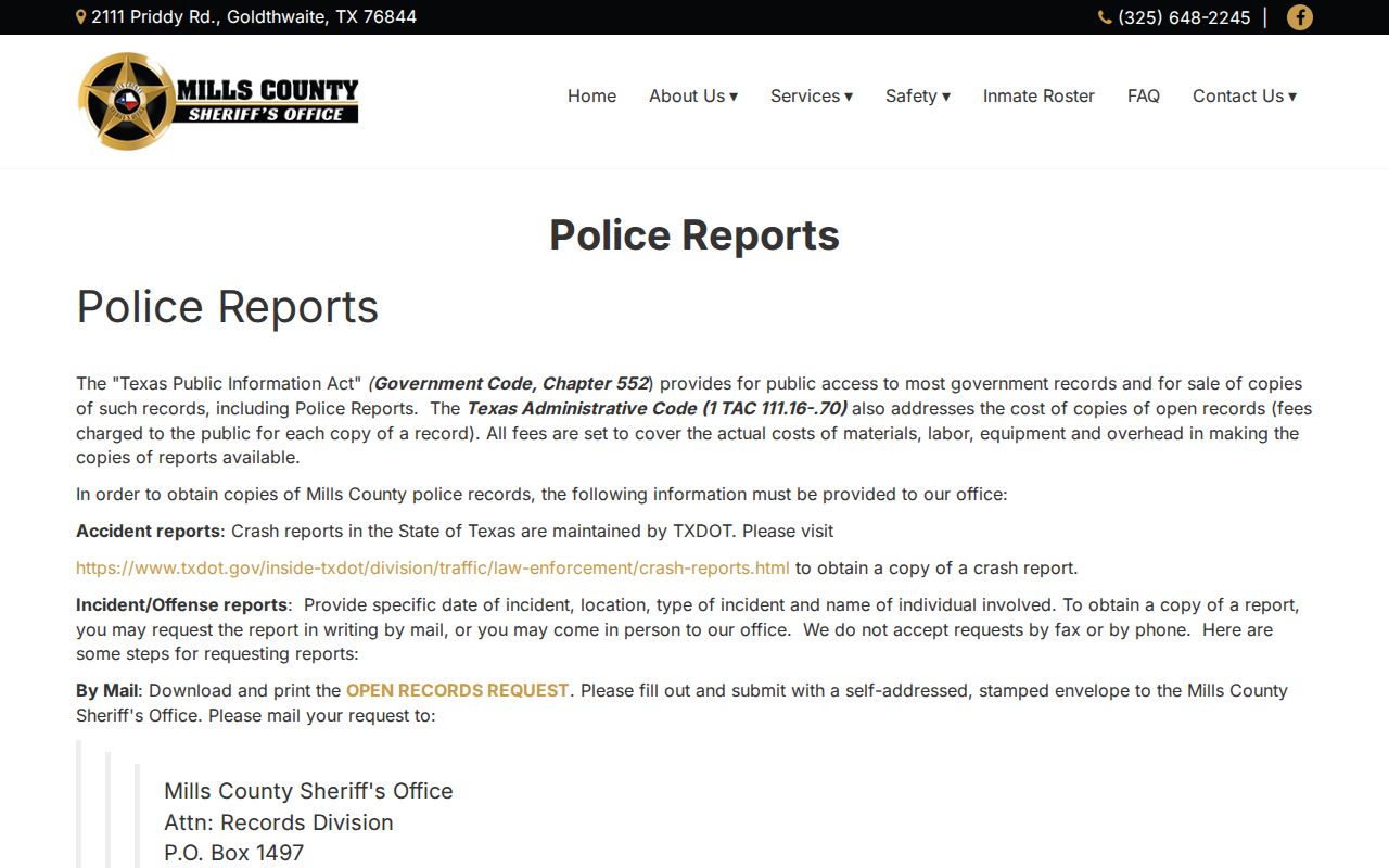 Mills County released mugshot records request source