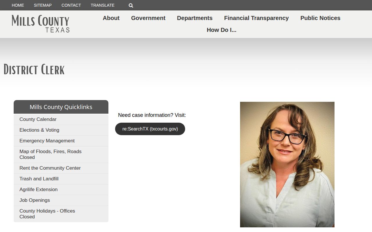 Mills County released inmate District Clerk court record links